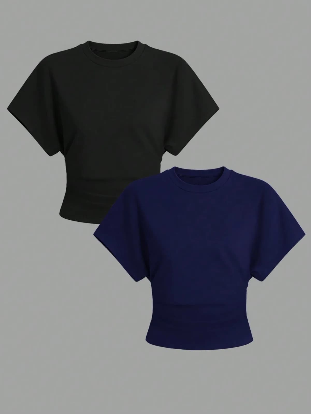 Lot de 2 t-shirts courts à manches chauve-souris et taille cintré (noir et bleu marine)