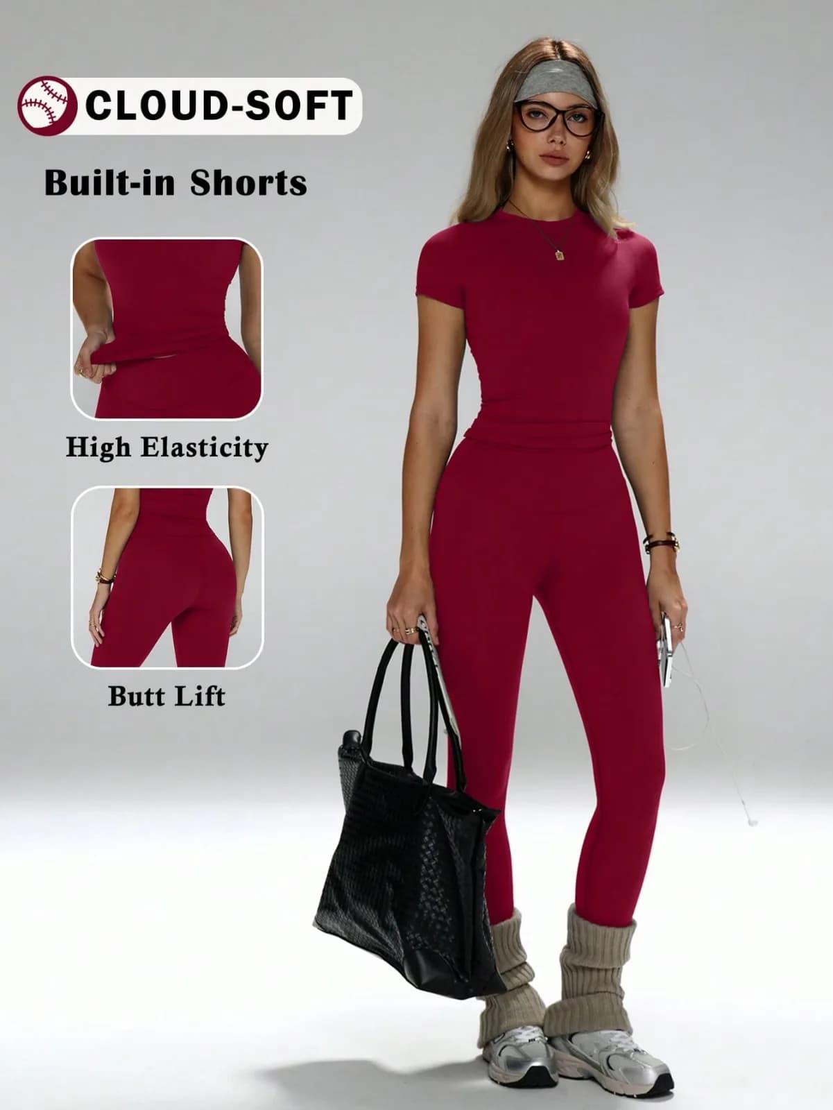 Ensemble de sport 2 pièces marron t-shirt ajusté et legging taille haute