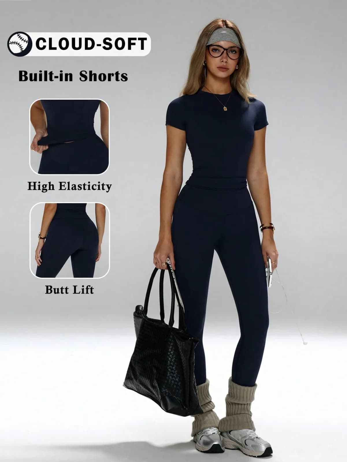 Ensemble de sport 2 pièces marron t-shirt ajusté et legging taille haute