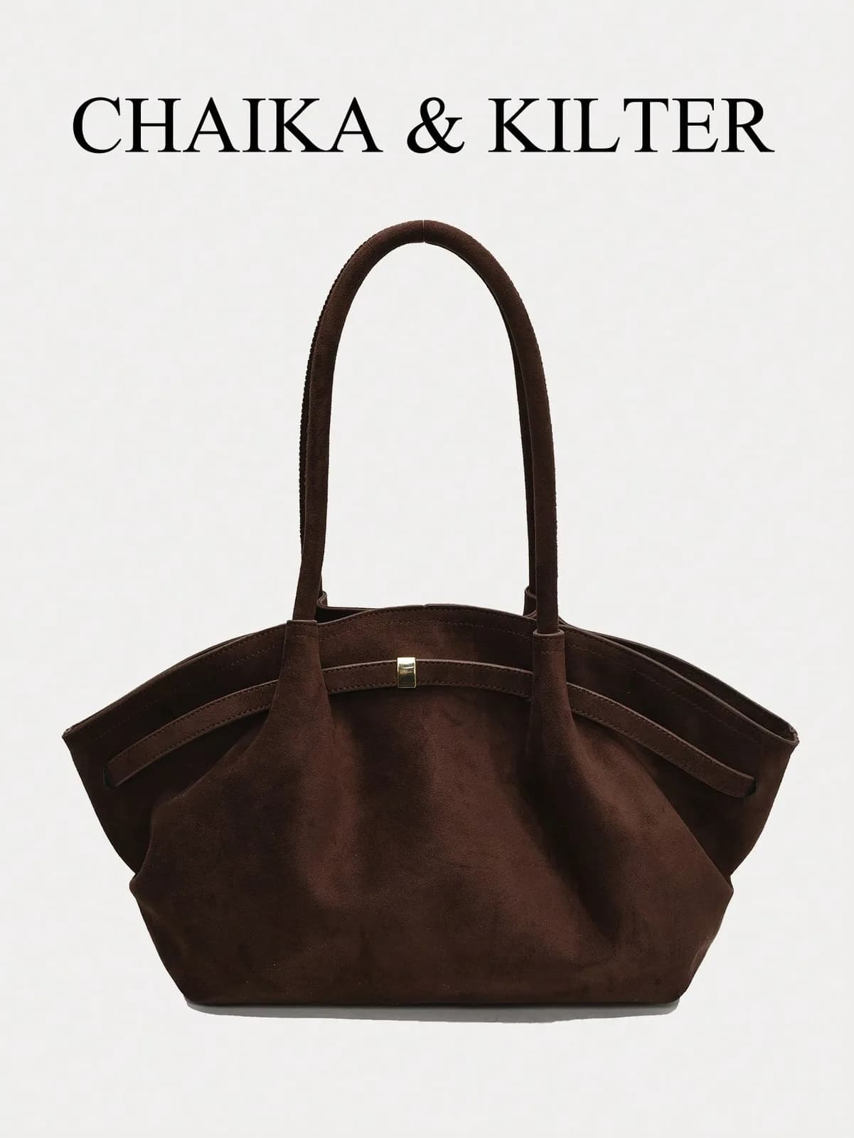 Sac cabas porté épaule en suédine beige à silhouette froncée