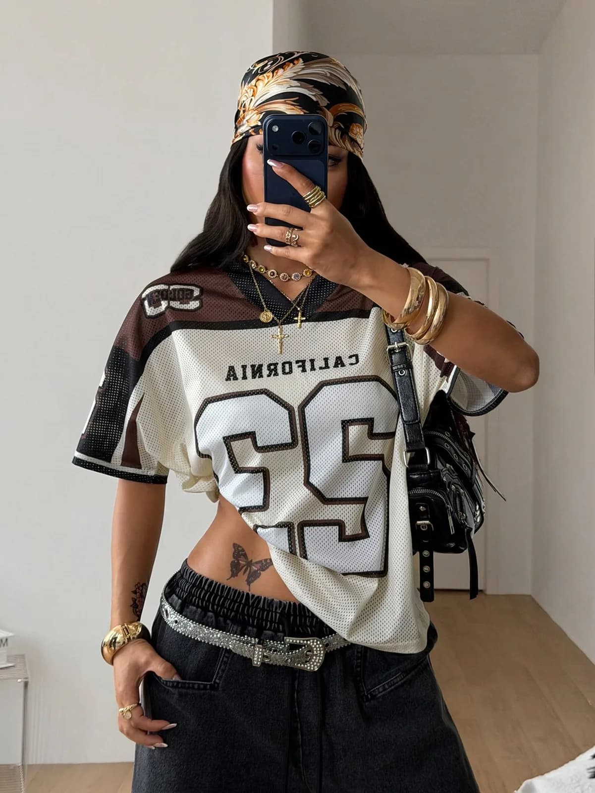 Maillot de football américain bicolore style Y2K "California 23" en maille filet