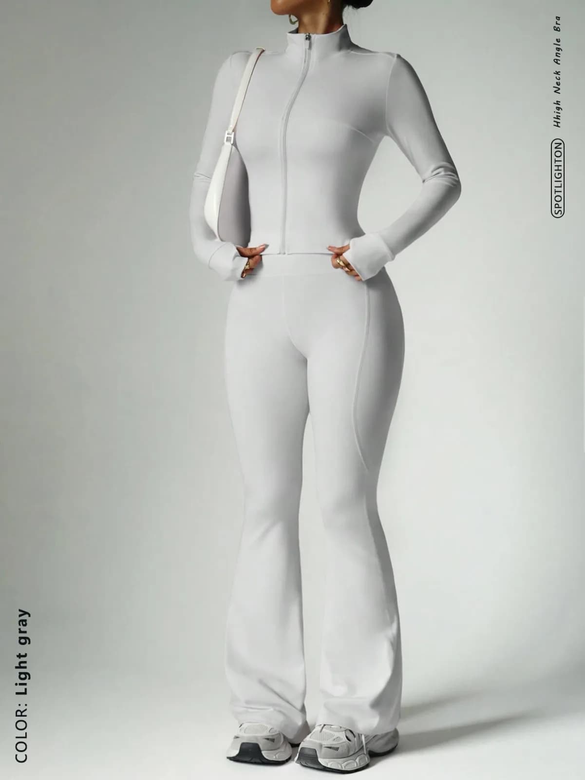 Ensemble de sport 2 pièces vert sauge veste zippée et pantalon évasé