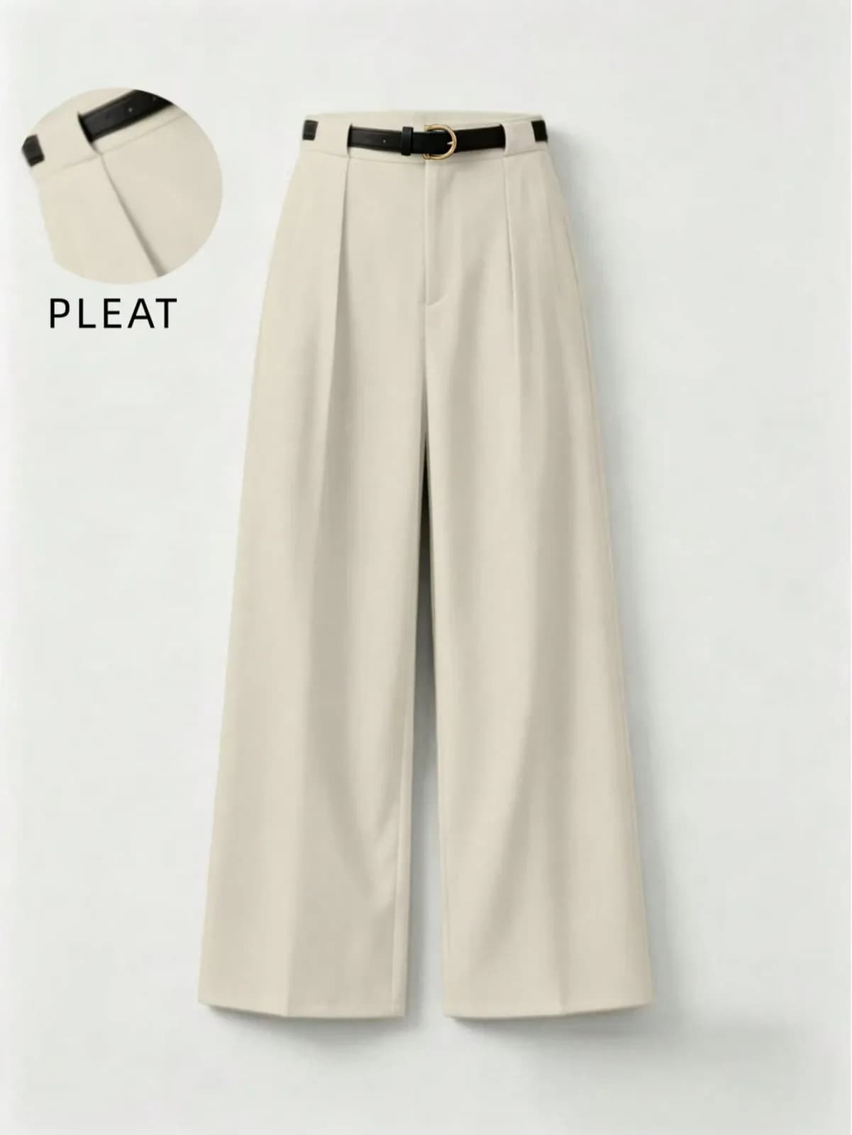 Pantalon large à pinces beige clair taille haute