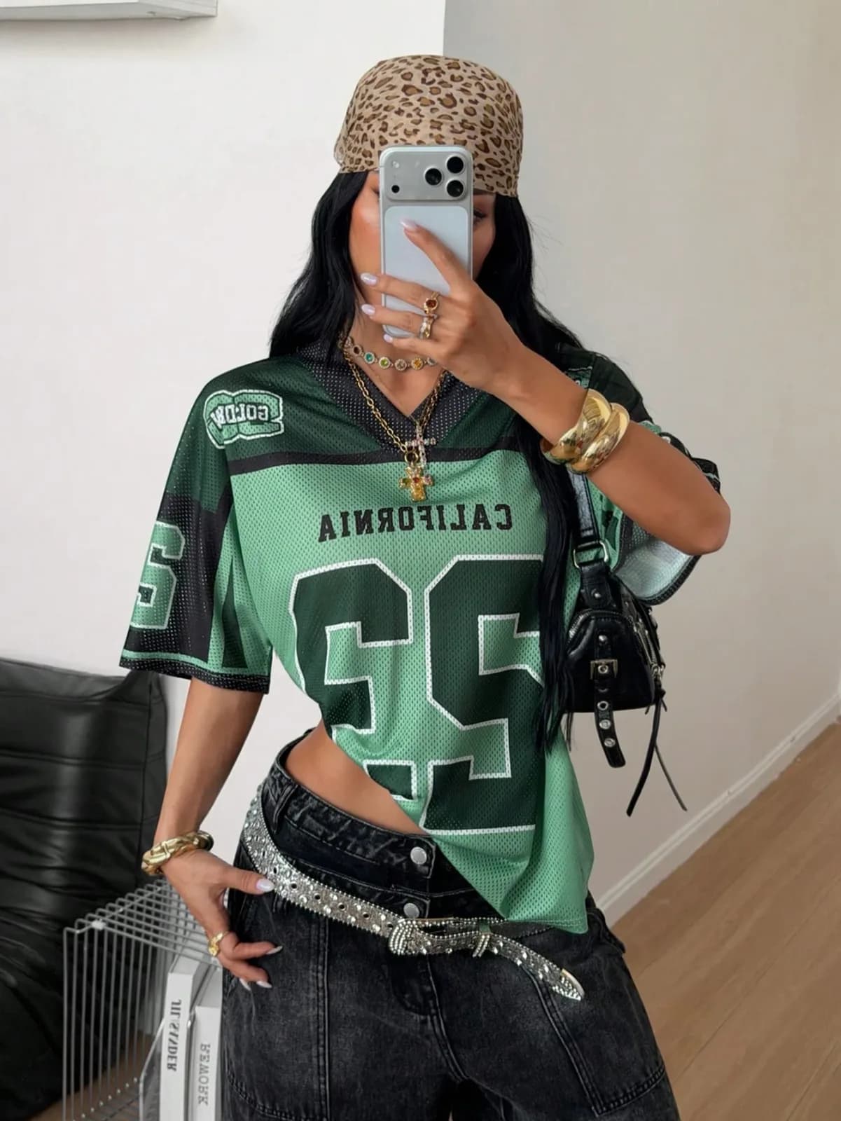 Maillot de football américain bicolore style Y2K "California 23" en maille filet