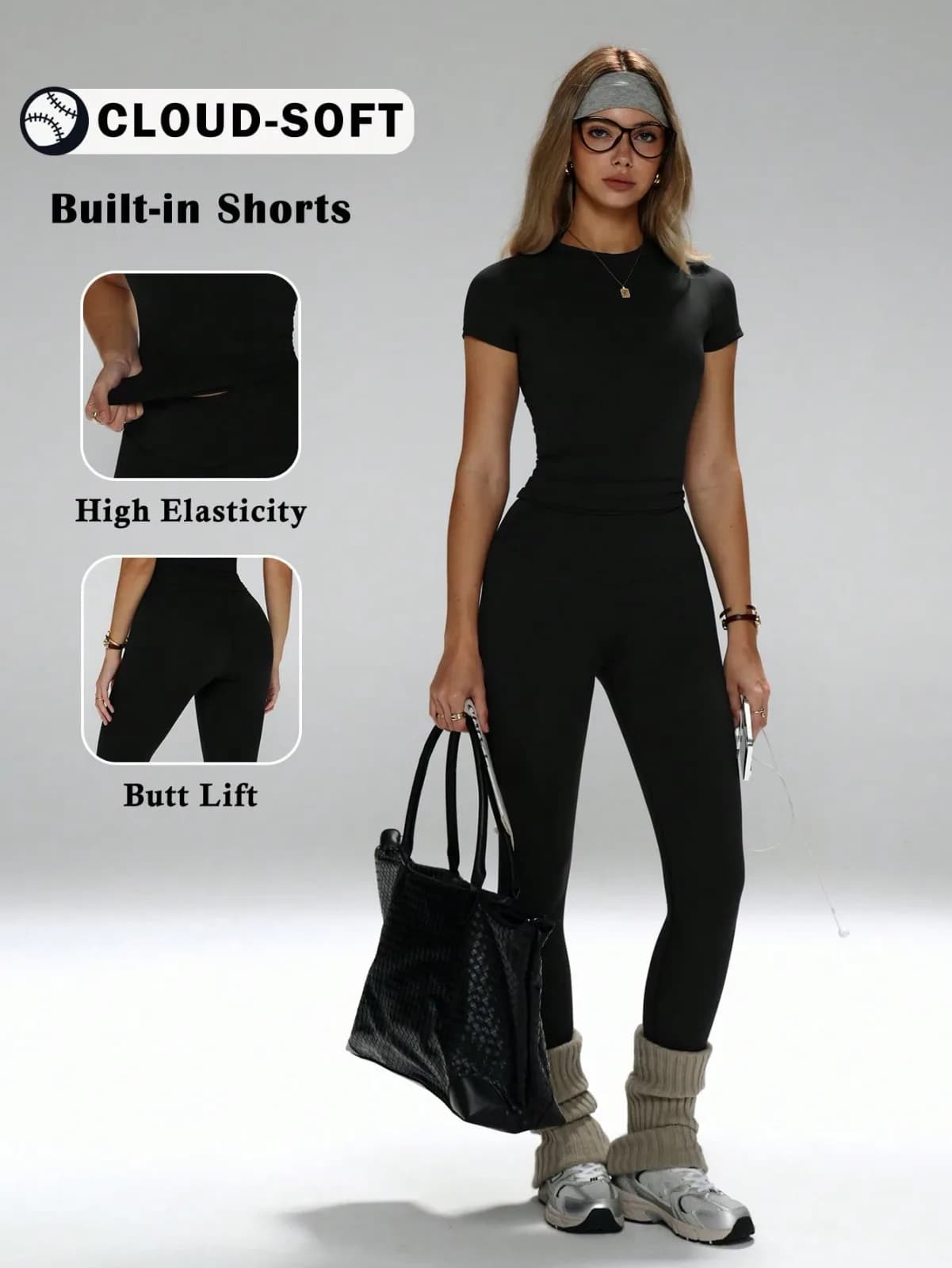 Ensemble de sport 2 pièces marron t-shirt ajusté et legging taille haute