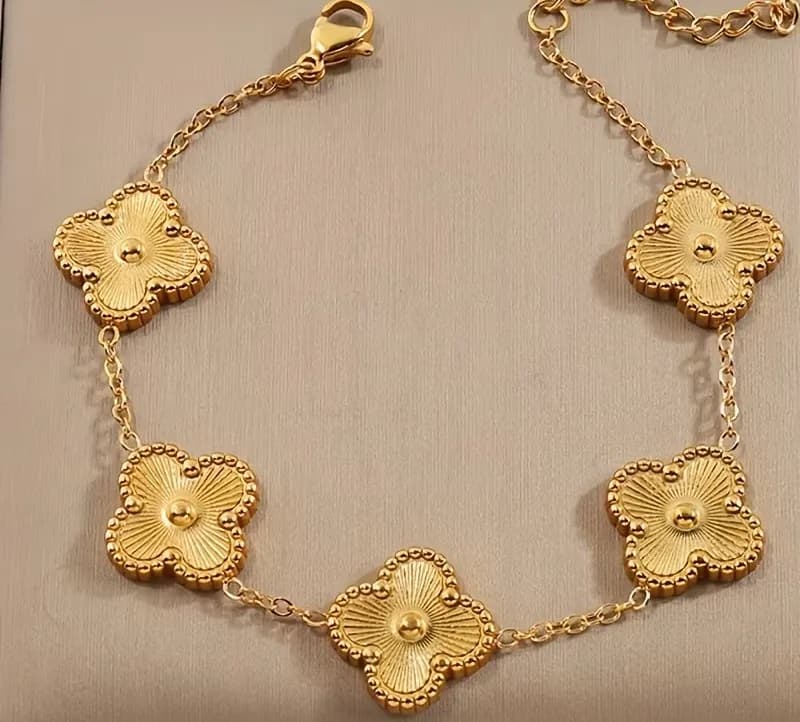 Bracelet trèfle à 5 motifs en acier inoxydable doré