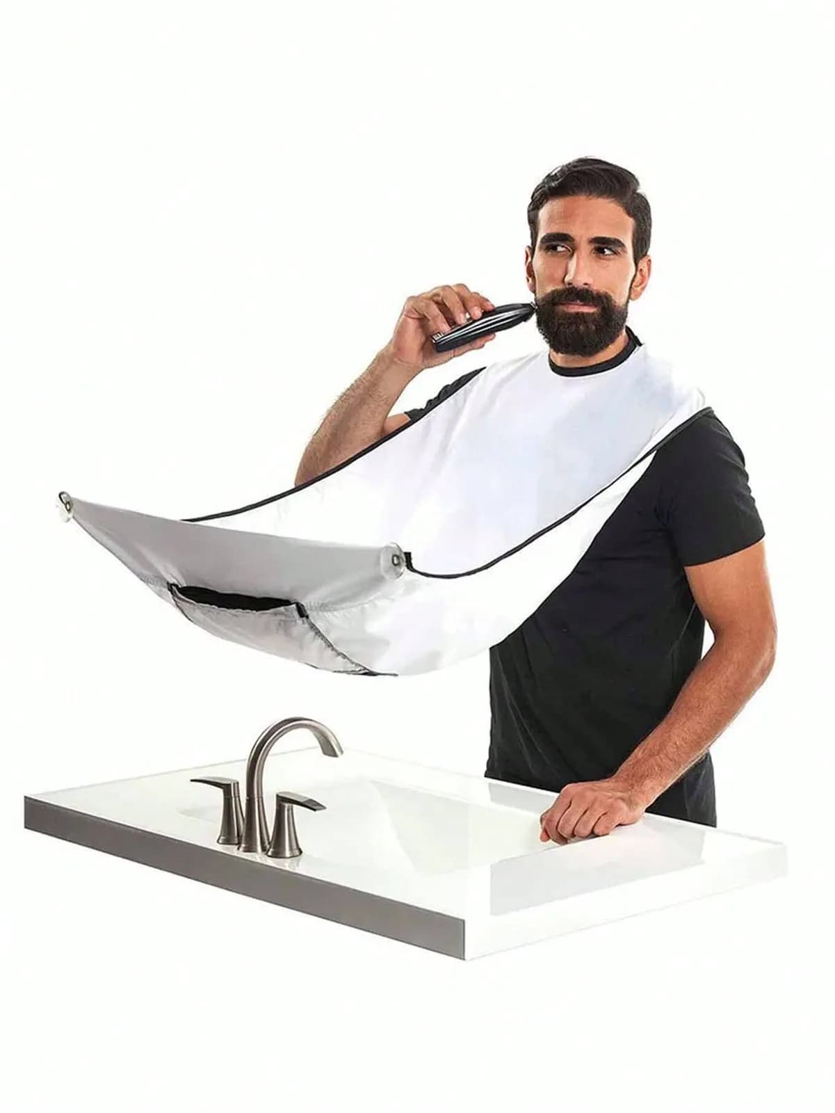 Tablier de rasage blanc pour barbe avec ventouses pour miroir