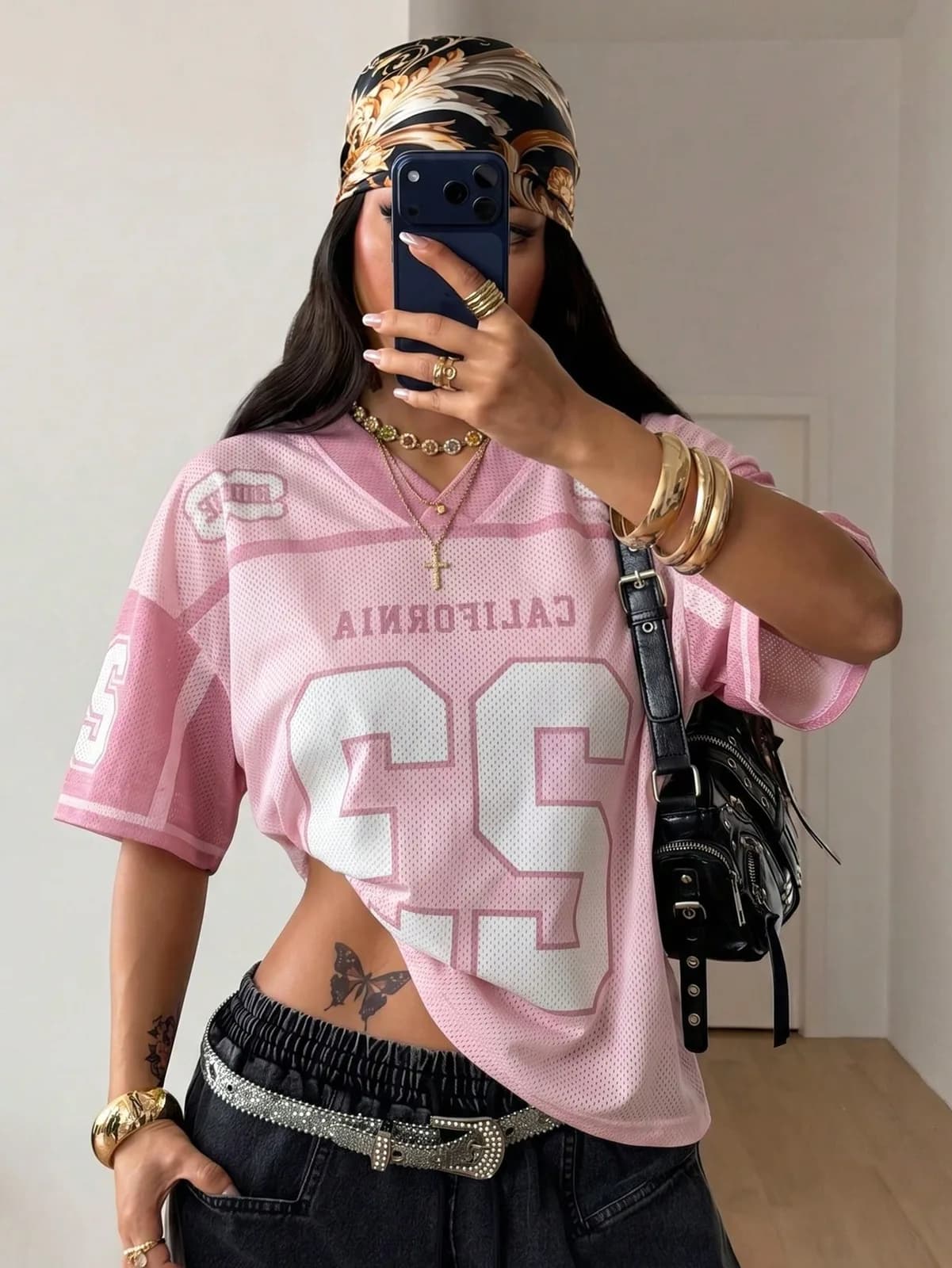 Maillot de football américain bicolore style Y2K "California 23" en maille filet