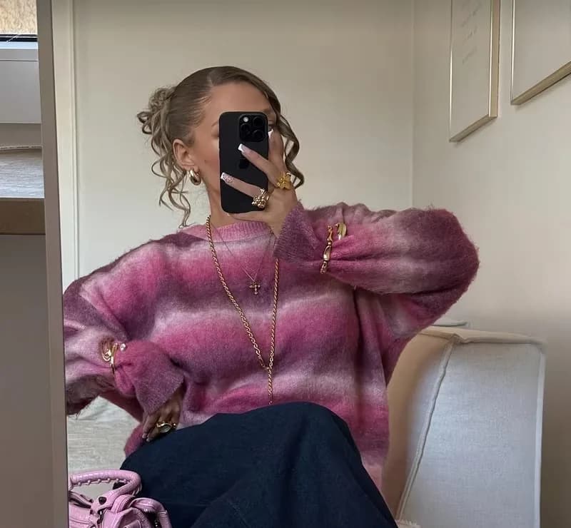 Pull mohair à rayures dégradées nuances de rose et fuchsia