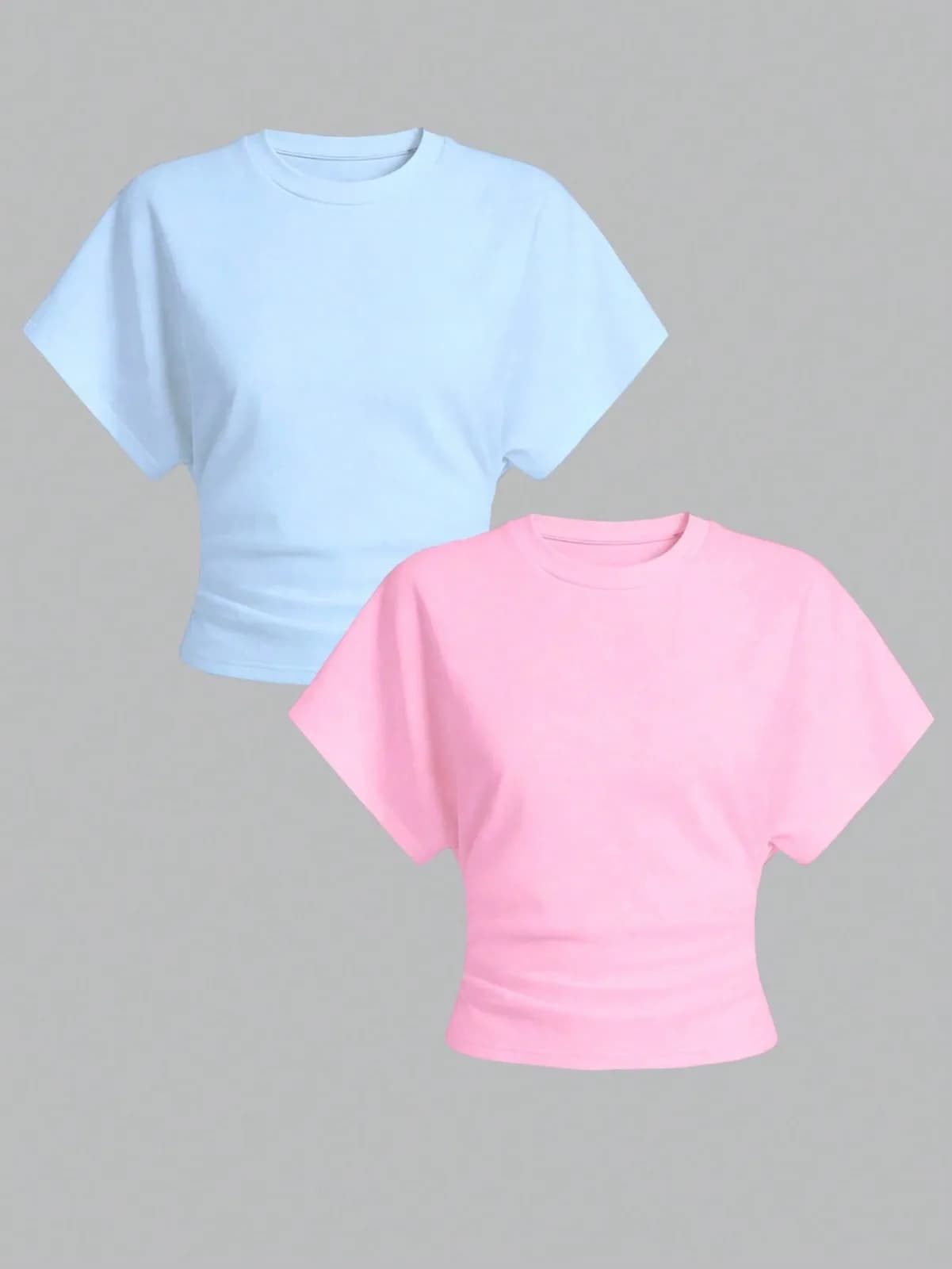 Lot de 2 t-shirts courts à manches chauve-souris et taille cintré (noir et bleu marine)
