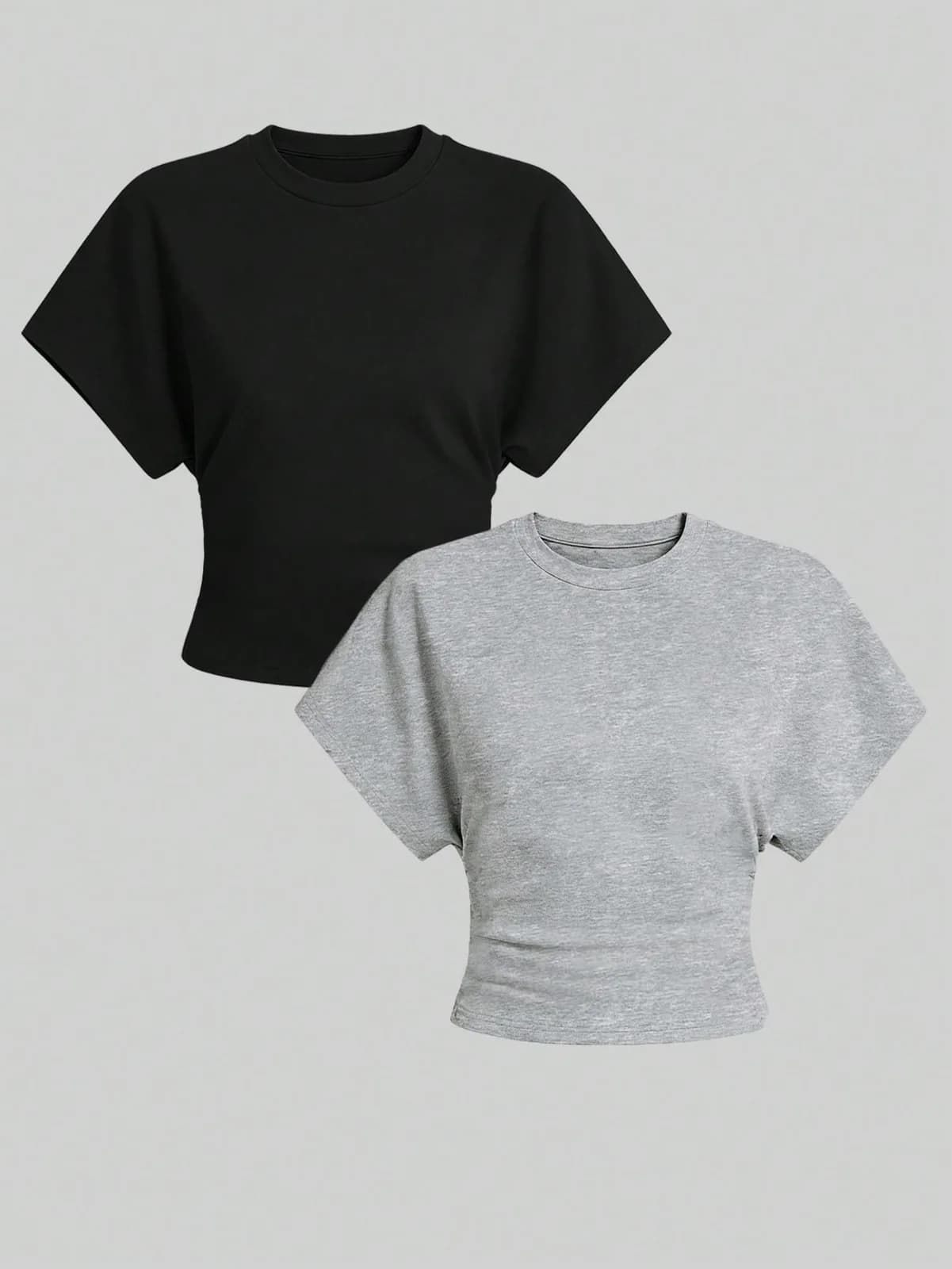 Lot de 2 t-shirts courts à manches chauve-souris et taille cintré (noir et bleu marine)