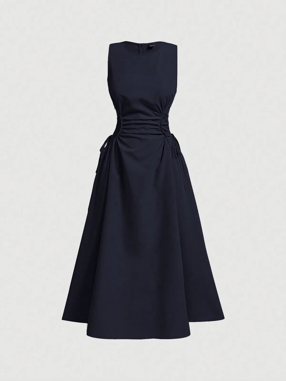 Robe longue bleu marine sans manches, taille froncée SHEIN MOD