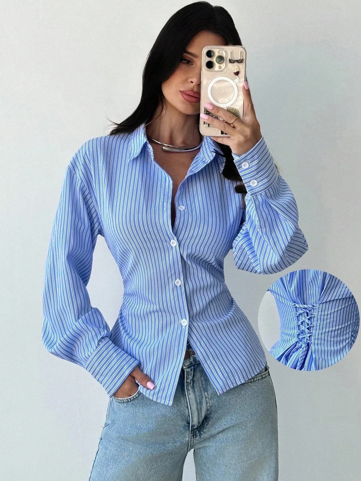 chemise rayée cintree avec lacage au dos