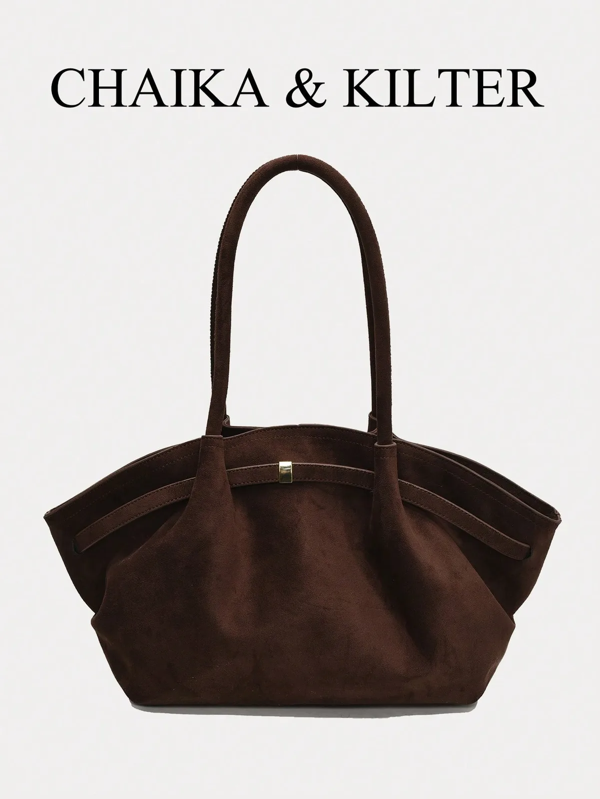 Sac cabas porté épaule en suédine beige à silhouette froncée