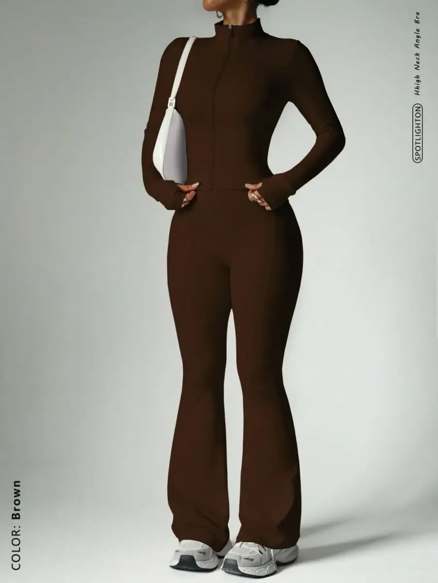 Ensemble de sport 2 pièces vert sauge veste zippée et pantalon évasé