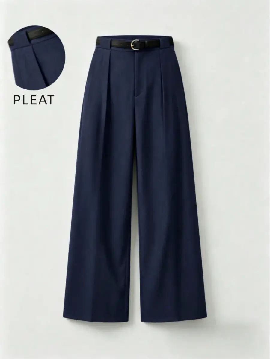 Pantalon large à pinces beige clair taille haute