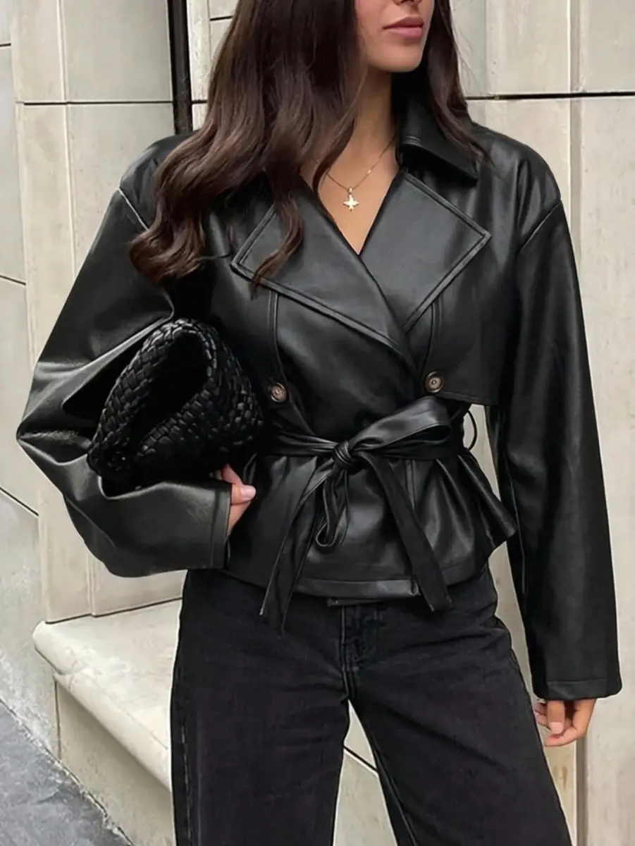 Trench-coat court ceinturé marron chocolat ​