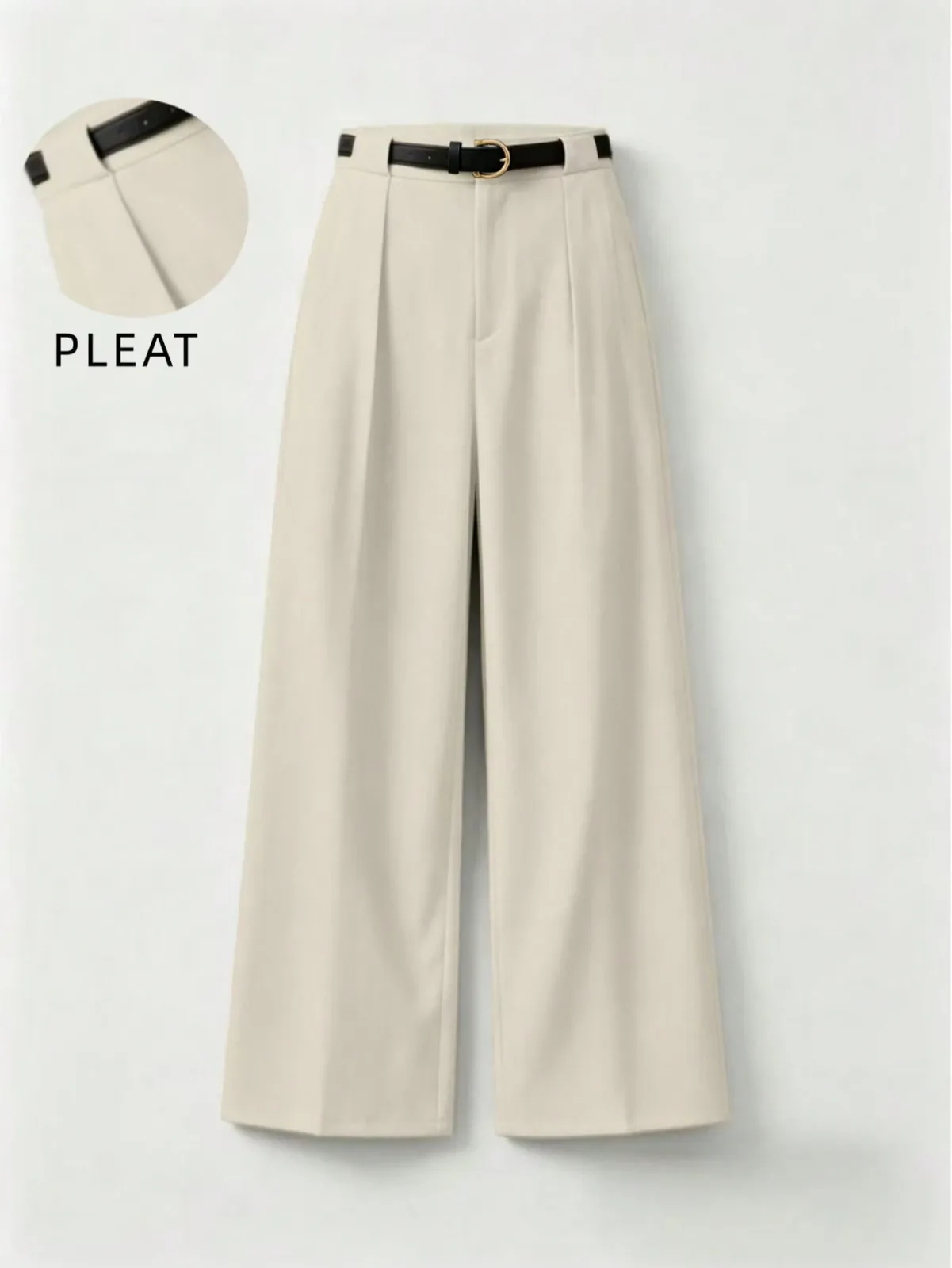 Pantalon large à pinces beige clair taille haute