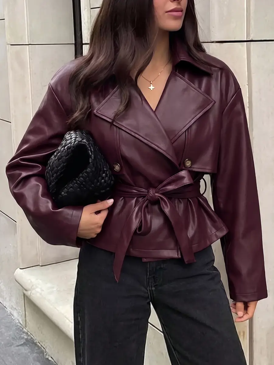 Trench-coat court ceinturé marron chocolat ​