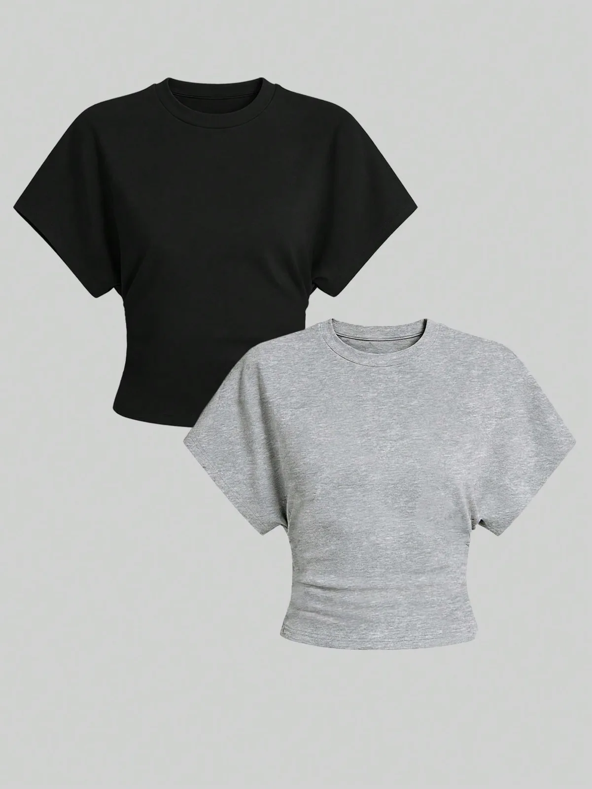Lot de 2 t-shirts courts à manches chauve-souris et taille cintré (noir et bleu marine)