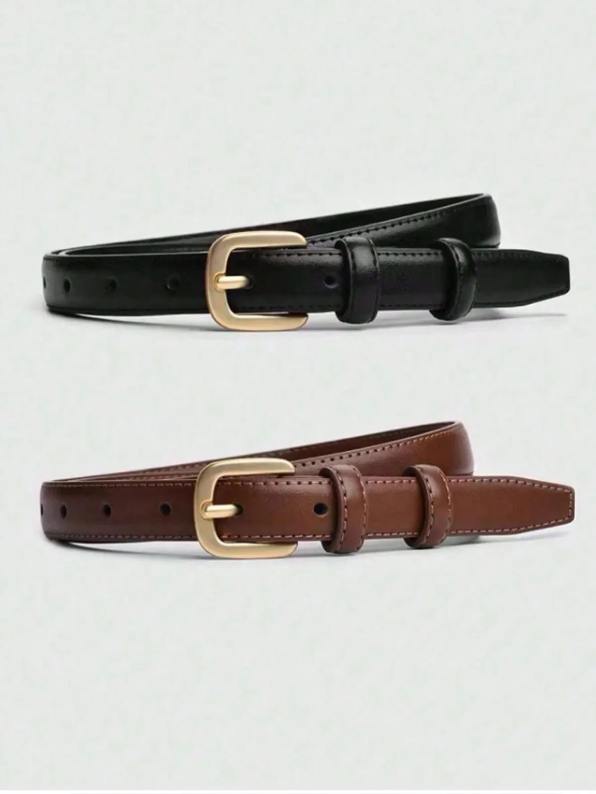 Lot de 2 ceintures fines en similicuir avec boucle dorée (noir et marron)