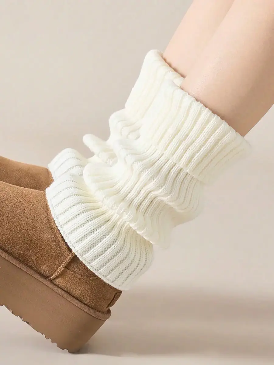 Jambières en tricot côtelé beige crème