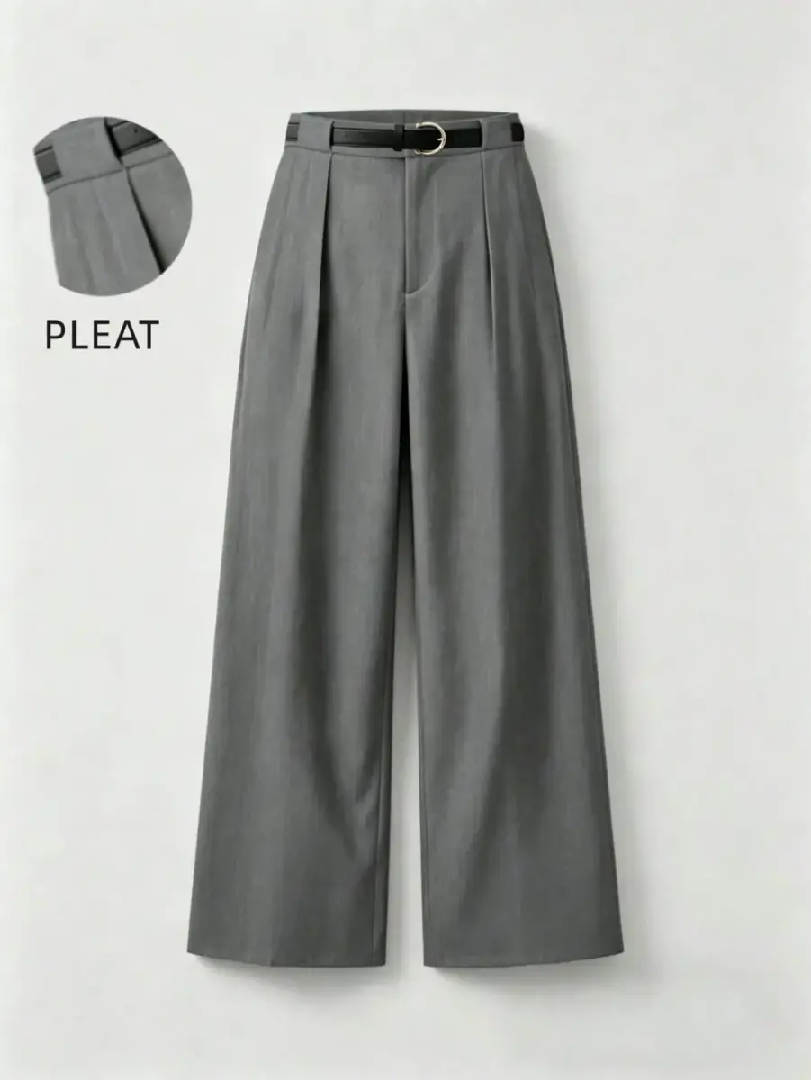 Pantalon large à pinces beige clair taille haute